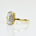 18ct yellow gold salt and pepper emerald cut diamond engagement solitaire ring