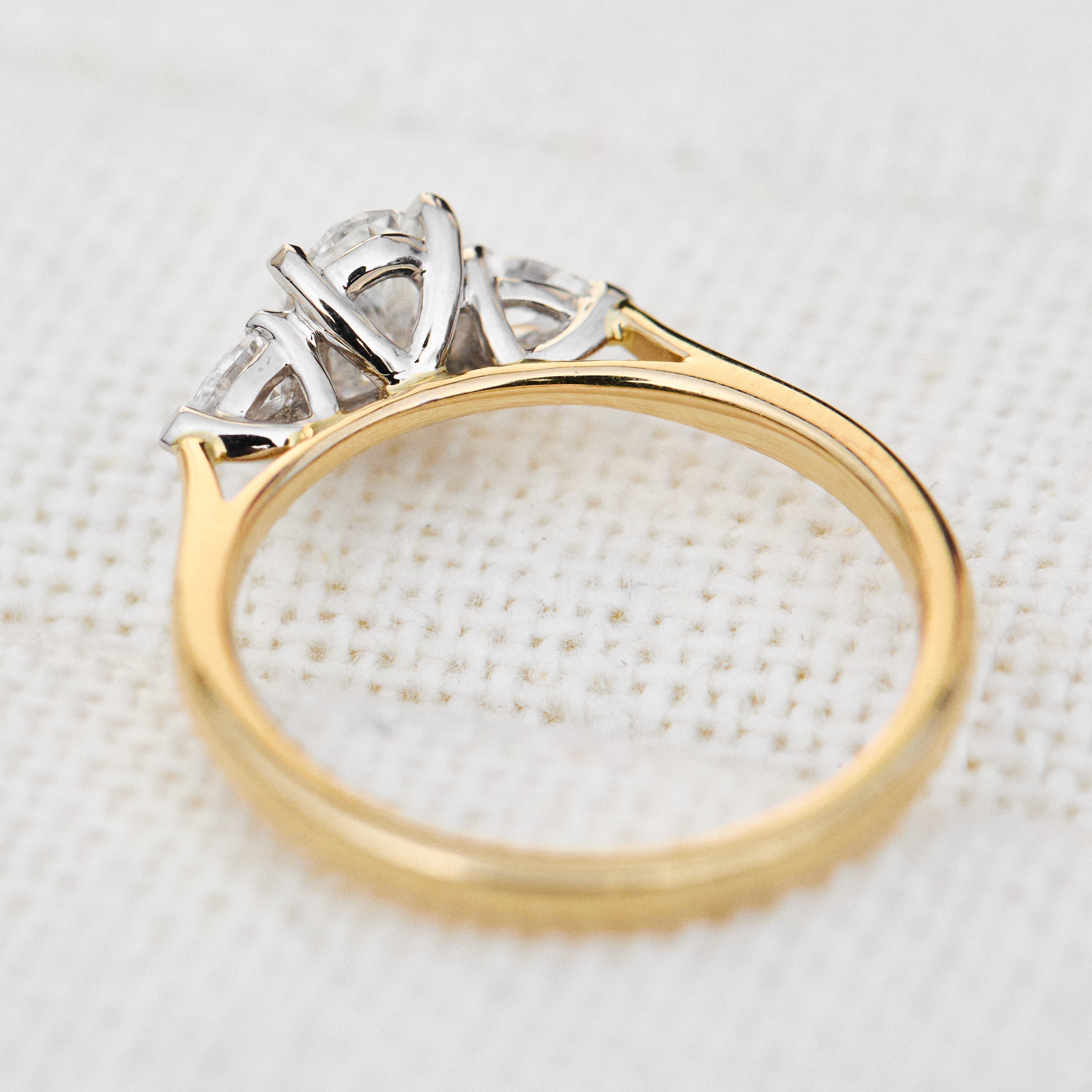 yellow gold and platinum lab grown diamond trilogy engagement ring