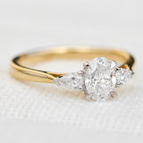 yellow gold and platinum lab grown diamond trilogy engagement ring