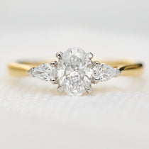 yellow gold and platinum lab grown diamond trilogy engagement ring