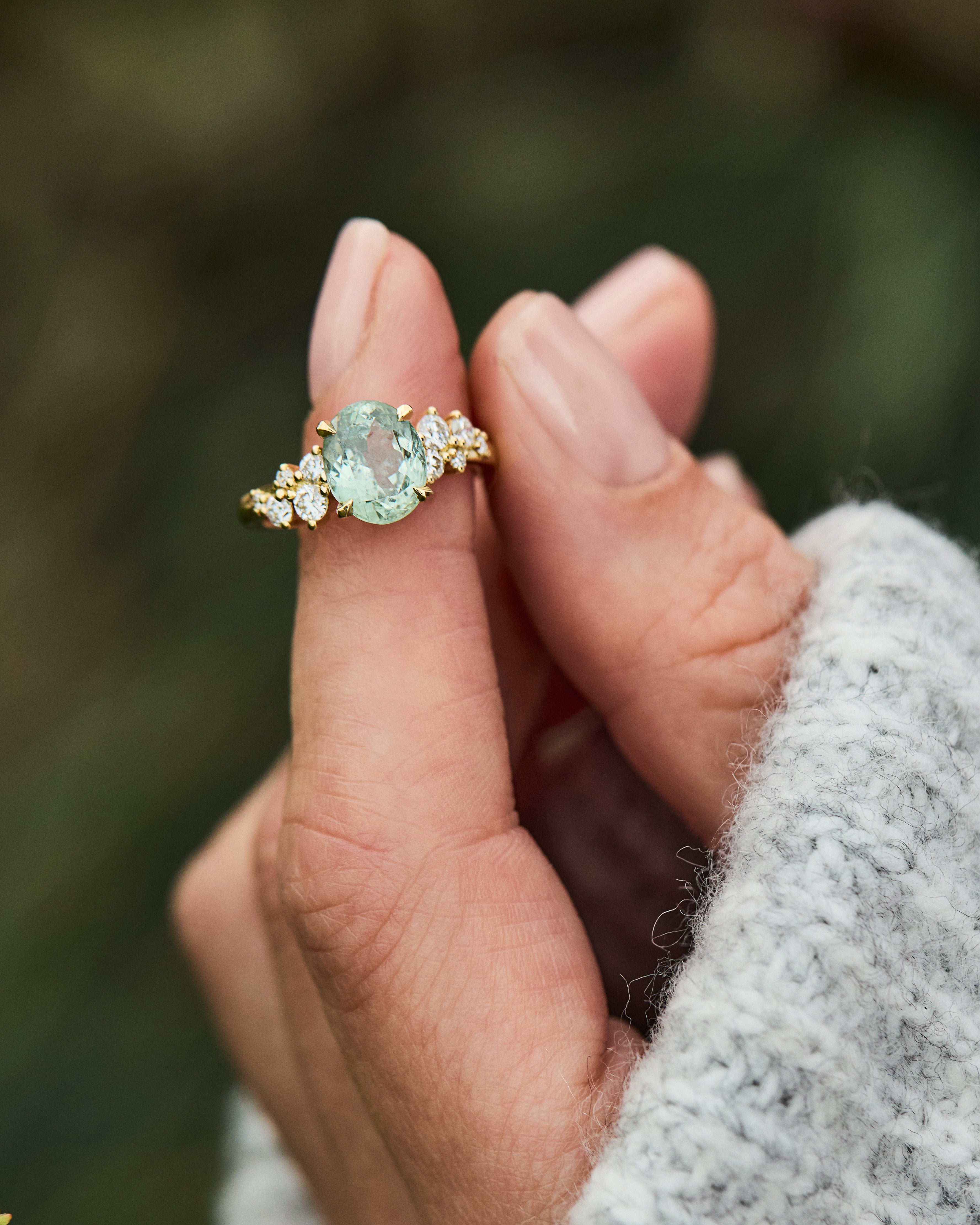 Oval Montana Mint Green Sapphire 
Engagement Ring, Cruz Setting