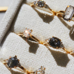 18ct yellow gold salt and pepper hexagon diamond engagement trilogy ring