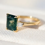 emerald cut moss agate ring