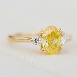 yellow gold yellow lab grown oval diamond trilogy engagement ring