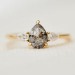 Pear Shape Salt and Pepper Diamond Engagement Ring
