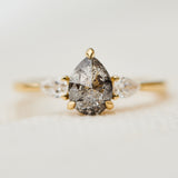Pear Shape Salt and Pepper Diamond Engagement Ring