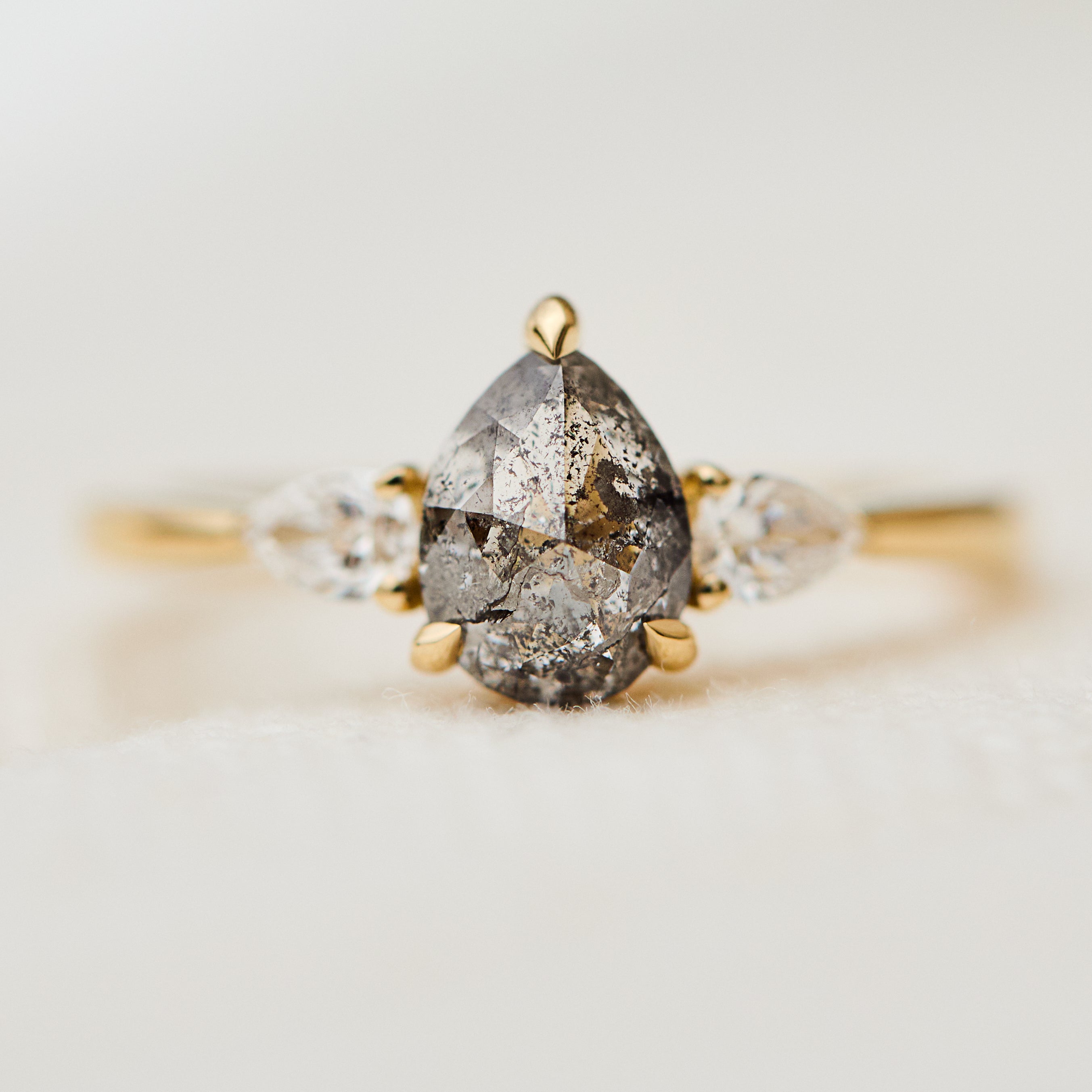 Pear Shape Salt and Pepper Diamond Engagement Ring