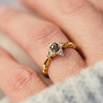 18ct rose gold salt and pepper round rose cut diamond engagement one-of-a-kind ring