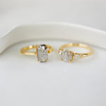 18ct yellow gold salt and pepper emerald cut diamond engagement solitaire ring