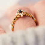 18ct rose gold salt and pepper round rose cut diamond engagement one-of-a-kind ring