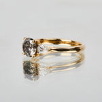 18ct yellow gold salt and pepper brilliant round cut diamond engagement trilogy ring