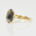 18ct yellow gold salt and pepper hexagon diamond engagement trilogy ring