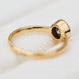 18ct yellow gold salt and pepper round brilliant cut diamond engagement bezel ring