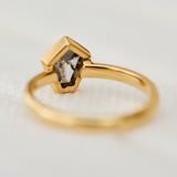 18ct yellow gold salt and pepper shield diamond engagement bezel ring