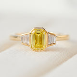 Emerald Cut Lab-Grown Yellow Diamond Engagement Ring, One Of A Kind