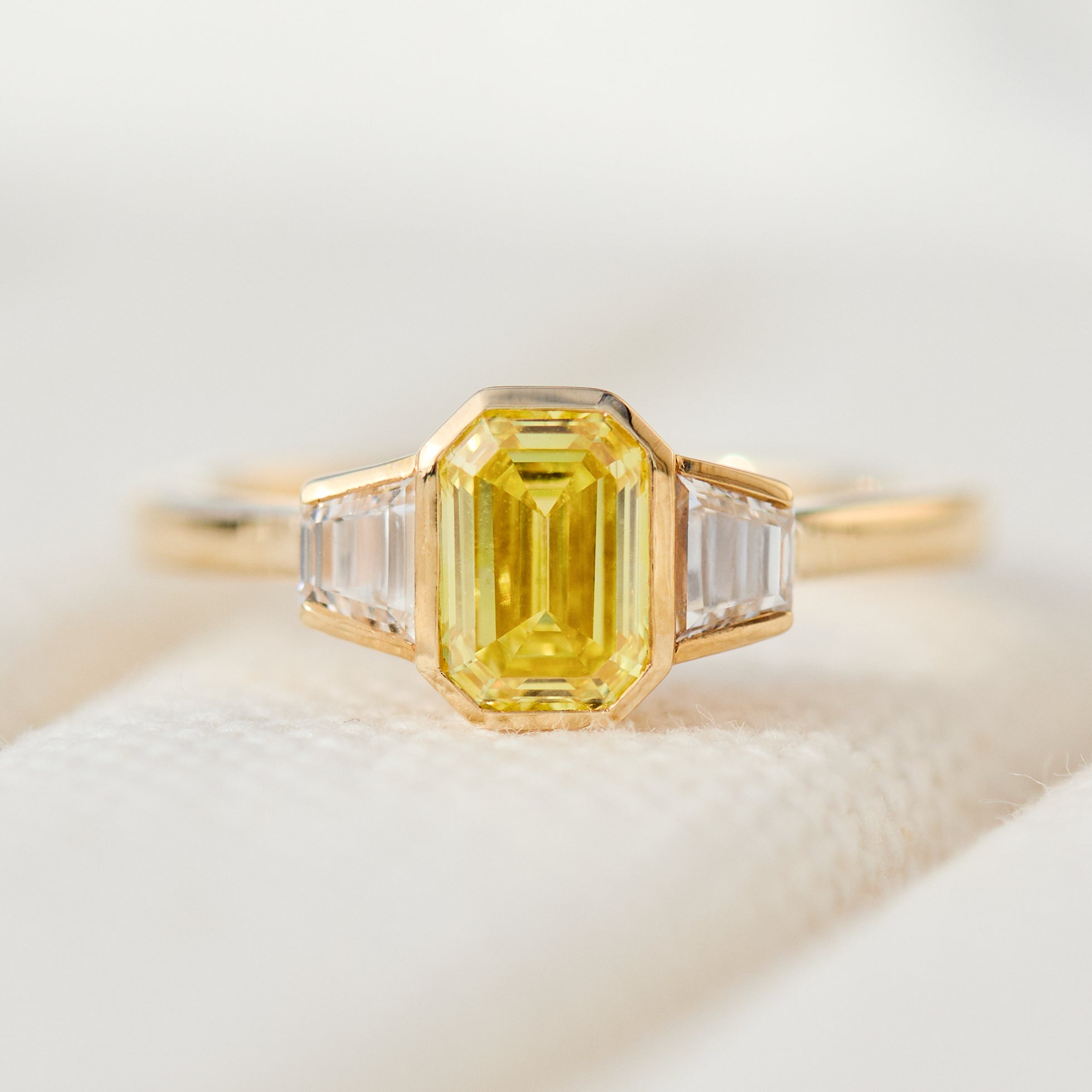 Emerald Cut Lab-Grown Yellow Diamond Engagement Ring, One Of A Kind