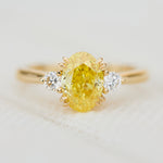 yellow gold yellow lab grown oval diamond trilogy engagement ring