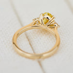 yellow gold yellow lab grown oval diamond trilogy engagement ring