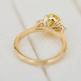 yellow gold yellow lab grown oval diamond trilogy engagement ring