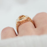 yellow octagonal sapphire custom cut baguette and trapezoid halo lab grown diamond ring