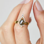 14ct yellow gold salt and pepper pear diamond engagement one-of-a-kind ring