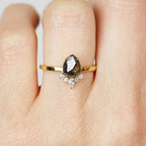 14ct yellow gold salt and pepper pear diamond engagement one-of-a-kind ring