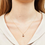 Shield-shaped salt and pepper diamond necklace in 18ct yellow gold.