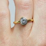 18ct yellow gold salt and pepper round brilliant cut diamond engagement bezel ring
