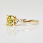 18ct yellow gold cushion cut trilogy yellow lab grown diamond ring UK
