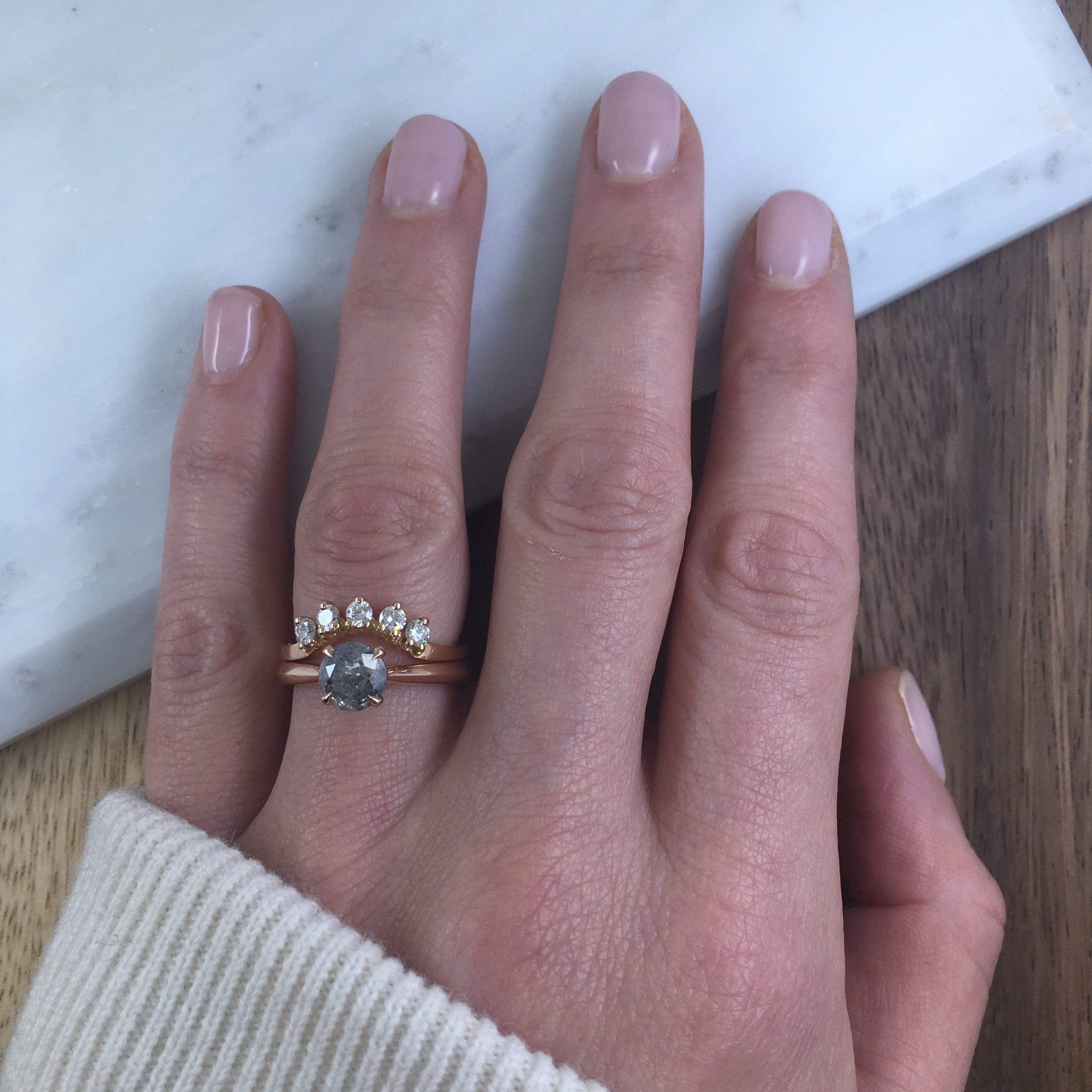18ct rose gold salt and pepper round brilliant cut diamond engagement solitaire ring