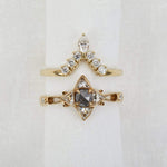 18ct rose gold salt and pepper round rose cut diamond engagement one-of-a-kind ring
