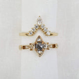 18ct rose gold salt and pepper round rose cut diamond engagement one-of-a-kind ring