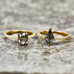 18ct yellow gold salt and pepper cushion cut diamond engagement pavé ring
