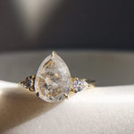 18ct yellow gold salt and pepper pear diamond engagement trilogy ring