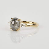 18ct yellow gold salt and pepper oval diamond engagement trilogy ring