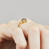 18ct yellow gold salt and pepper oval diamond engagement one-of-a-kind ring
