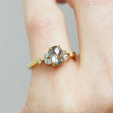 18ct yellow gold salt and pepper oval diamond engagement one-of-a-kind ring