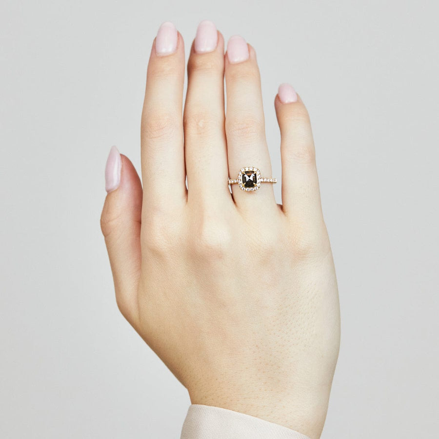 Sophia Perez Jewellery Engagement Ring 0.85ct Salt and Pepper Diamond Halo Engagement Ring, Aurora Setting