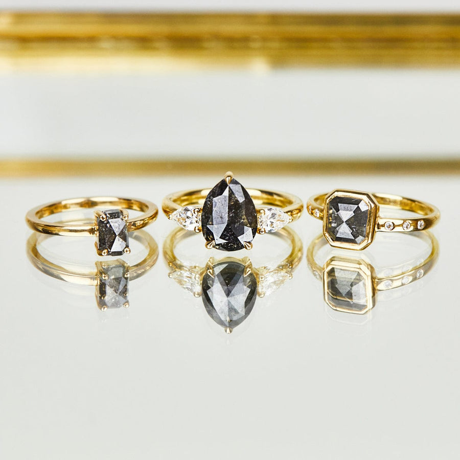 Sophia Perez Jewellery Engagement Ring 0.86ct Emerald Cut Salt and Pepper Diamond Engagement Ring, Athena Setting