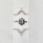 18ct white gold salt and pepper hexagon diamond engagement solitaire ring