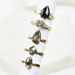 18ct yellow gold salt and pepper kite diamond engagement bezel ring