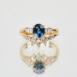 18ct yellow gold oval trilogy ​teal sapphire rings