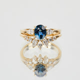 18ct yellow gold oval trilogy ​teal sapphire rings