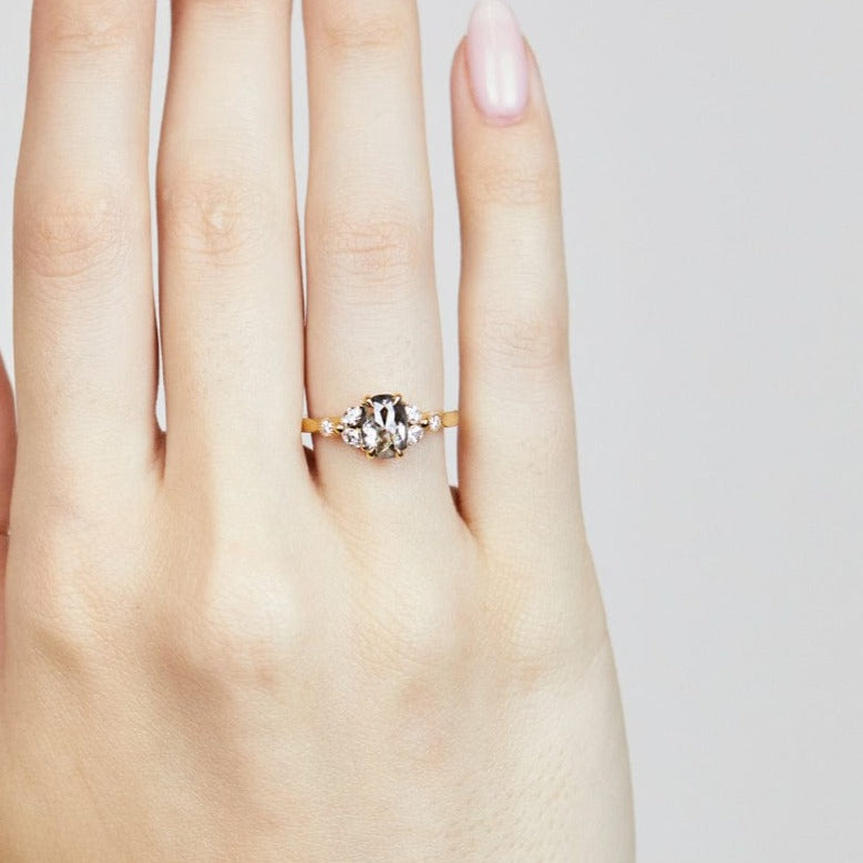 Sophia Perez Jewellery Engagement Ring 1.66ct Oval Salt and Pepper Diamond Engagement Ring, One-of-a-Kind