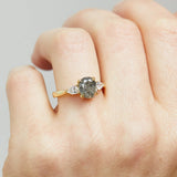 18ct yellow gold salt and pepper oval diamond engagement trilogy ring