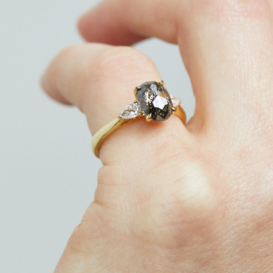 Sophia Perez Jewellery Engagement Ring 2.12ct Oval Salt and Pepper Diamond Engagement Ring, Luna Setting