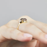 18ct yellow gold salt and pepper round brilliant cut diamond engagement trilogy ring