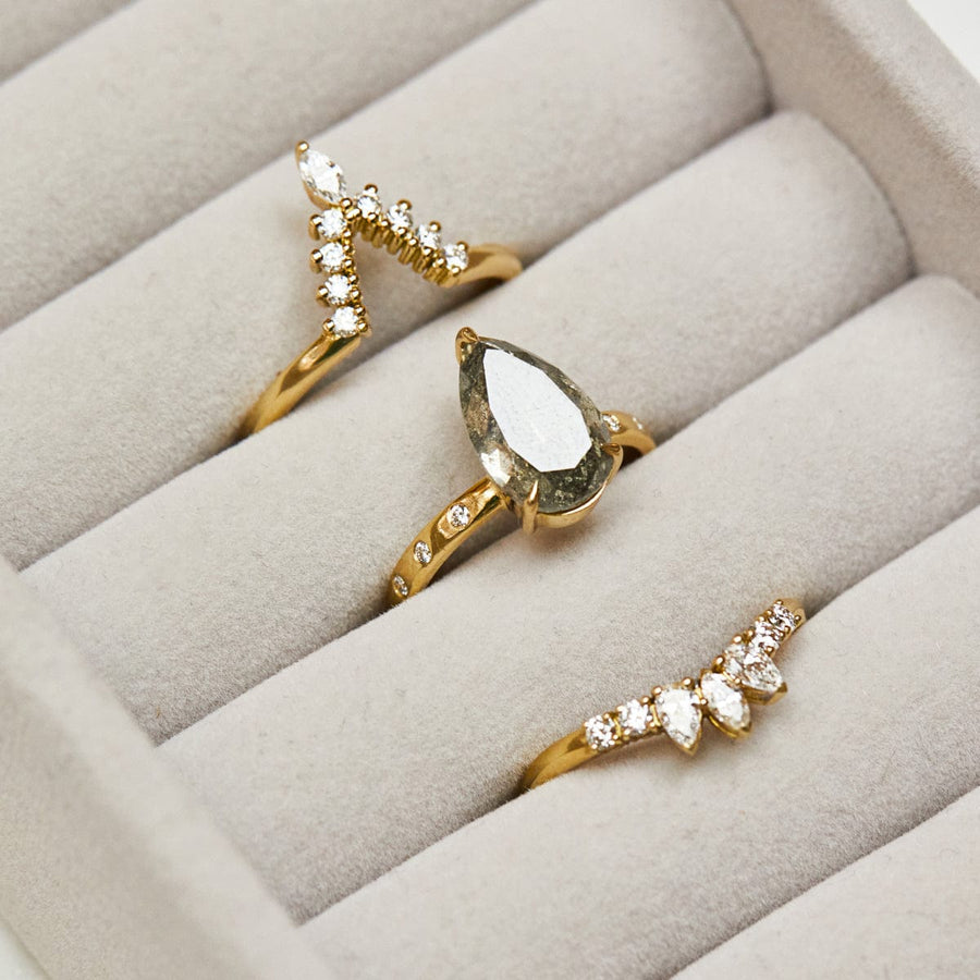 Sophia Perez Jewellery Engagement Ring 3.08ct Pear Shape Salt and Pepper Diamond Engagement Ring, Maia Setting