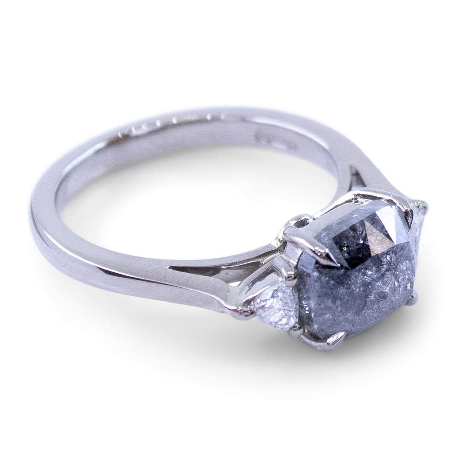 Sophia Perez Jewellery Engagement Ring Cushion & Trilliant Diamond Trilogy Ring