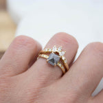 18ct yellow gold salt and pepper emerald cut diamond engagement solitaire ring